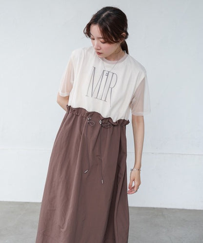 Tulle Layered Waist Drawstring Dress◇Tulle Layered Dress with Waist Drawstring