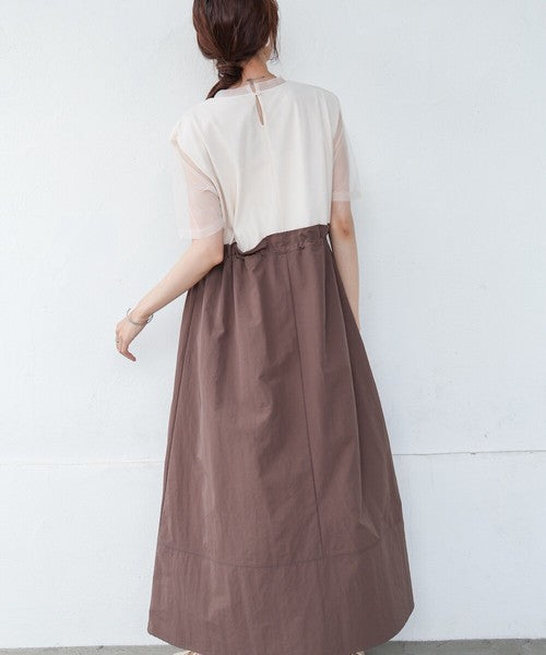Tulle Layered Waist Drawstring Dress◇Tulle Layered Dress with Waist Drawstring