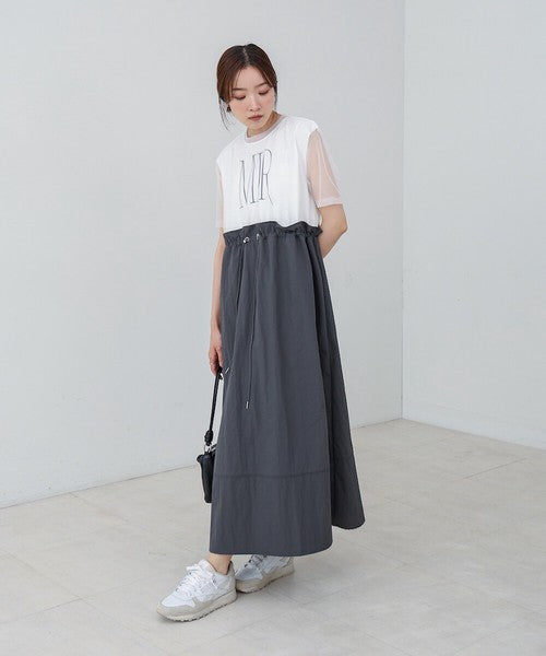 Tulle Layered Waist Drawstring Dress◇Tulle Layered Dress with Waist Drawstring