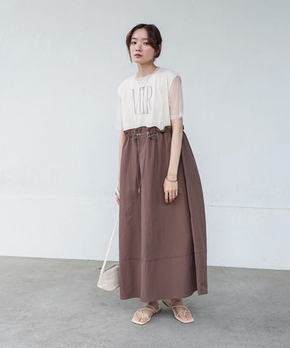 Tulle Layered Waist Drawstring Dress◇Tulle Layered Dress with Waist Drawstring