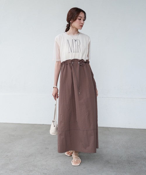Tulle Layered Waist Drawstring Dress◇Tulle Layered Dress with Waist Drawstring