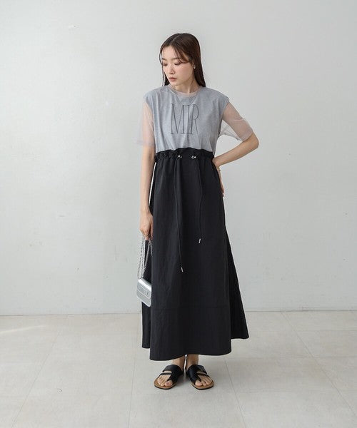 Tulle Layered Waist Drawstring Dress◇Tulle Layered Dress with Waist Drawstring