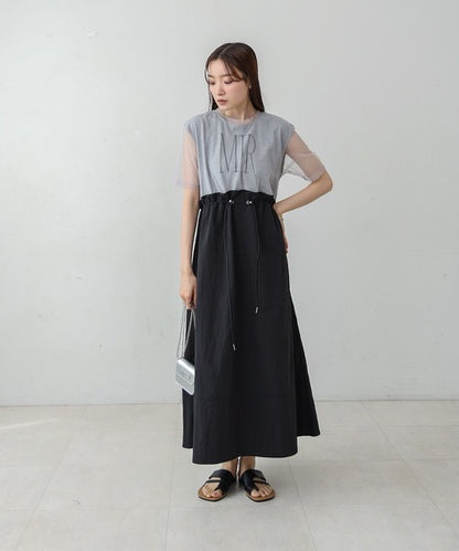 Tulle Layered Waist Drawstring Dress◇Tulle Layered Dress with Waist Drawstring