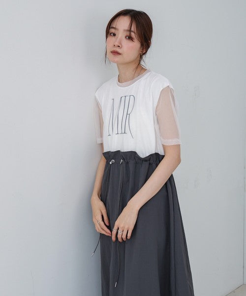 Tulle Layered Waist Drawstring Dress◇Tulle Layered Dress with Waist Drawstring