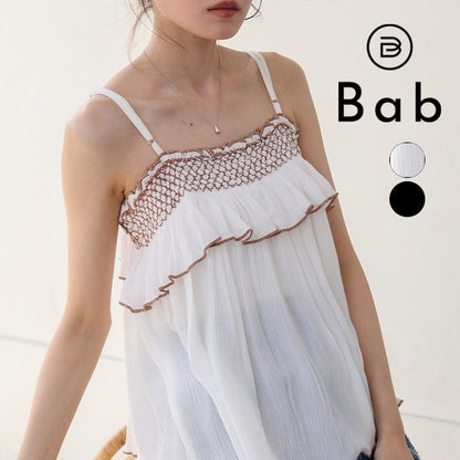 Rayon Crepe Smocking Camisole◇Made with Crepe Fabric Featuring a Wrinkled Textured Feel