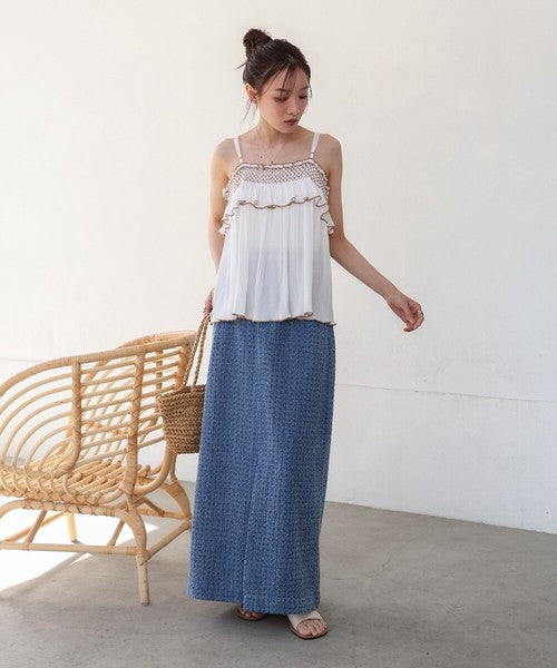Rayon Crepe Smocking Camisole◇Made with Crepe Fabric Featuring a Wrinkled Textured Feel