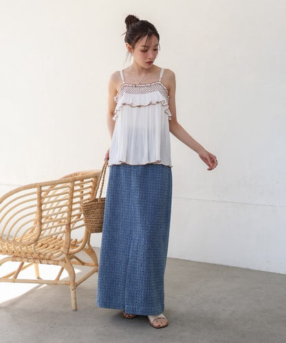 Rayon Crepe Smocking Camisole◇Made with Crepe Fabric Featuring a Wrinkled Textured Feel