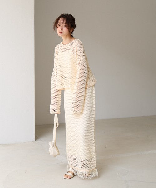 Sequin Mesh Fringe Skirt◇Also Popular as a Set-Up