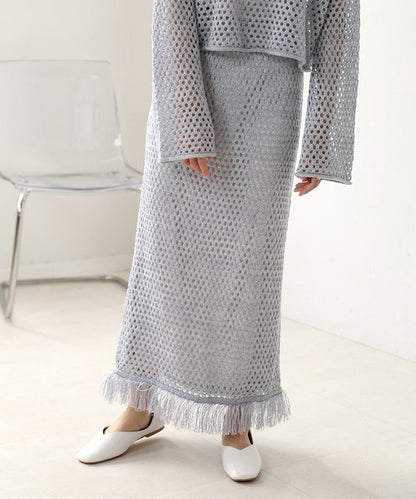 Sequin Mesh Fringe Skirt◇Also Popular as a Set-Up