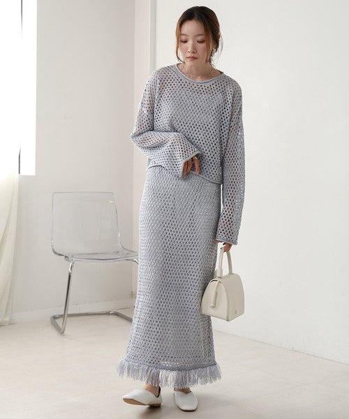 Sequin Mesh Fringe Skirt◇Also Popular as a Set-Up