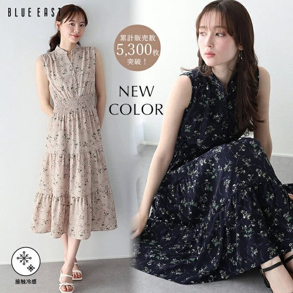 Casual Dress Floral Pattern Sleeveless Stand-up Collar Polka Dot Cool Touch