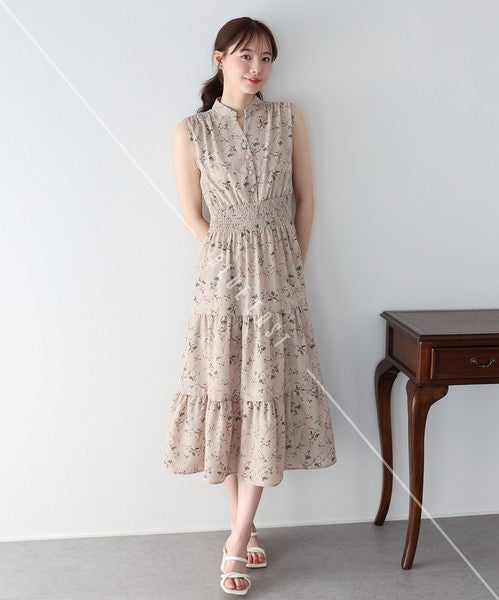 Casual Dress Floral Pattern Sleeveless Stand-up Collar Polka Dot Cool Touch