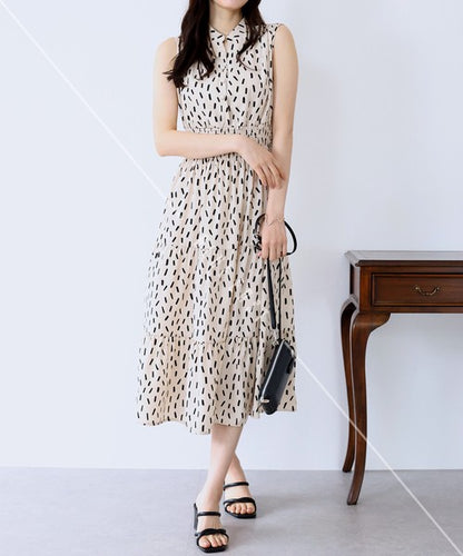 Casual Dress Floral Pattern Sleeveless Stand-up Collar Polka Dot Cool Touch