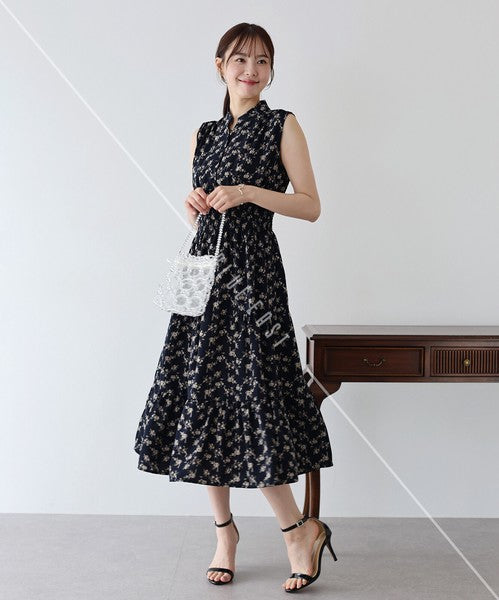 Casual Dress Floral Pattern Sleeveless Stand-up Collar Polka Dot Cool Touch