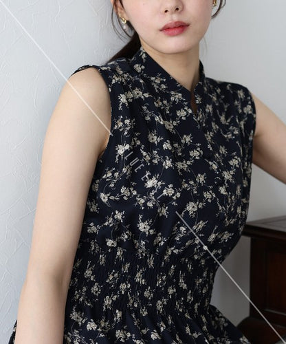 Casual Dress Floral Pattern Sleeveless Stand-up Collar Polka Dot Cool Touch