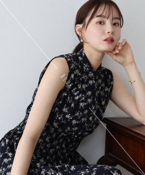Casual Dress Floral Pattern Sleeveless Stand-up Collar Polka Dot Cool Touch