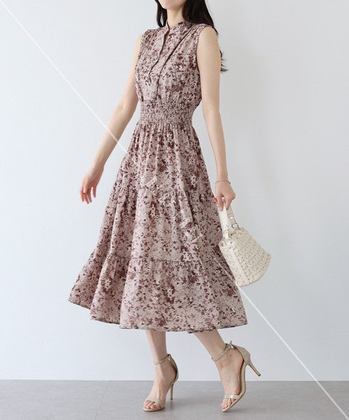 Casual Dress Floral Pattern Sleeveless Stand-up Collar Polka Dot Cool Touch