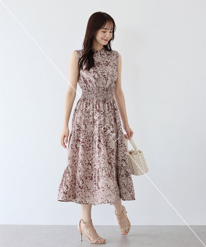 Casual Dress Floral Pattern Sleeveless Stand-up Collar Polka Dot Cool Touch