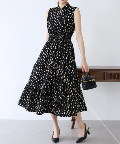 Casual Dress Floral Pattern Sleeveless Stand-up Collar Polka Dot Cool Touch