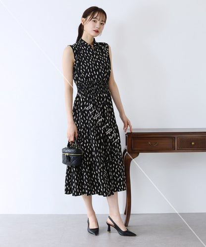 Casual Dress Floral Pattern Sleeveless Stand-up Collar Polka Dot Cool Touch