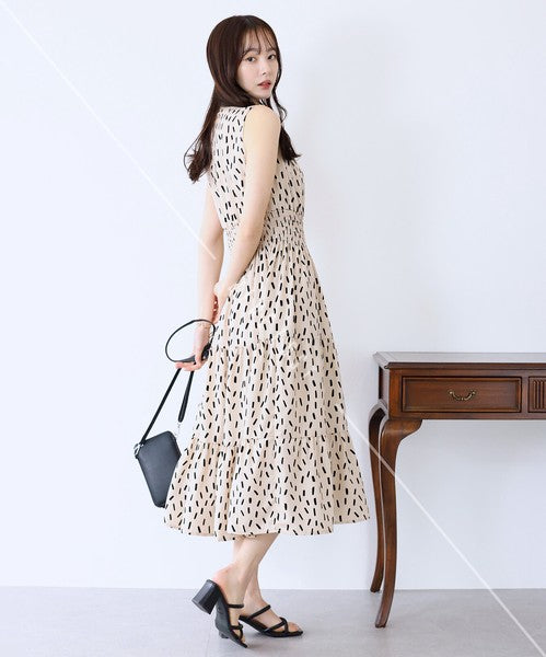 Casual Dress Floral Pattern Sleeveless Stand-up Collar Polka Dot Cool Touch