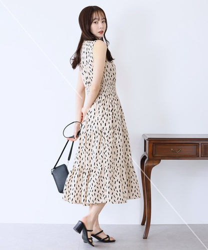 Casual Dress Floral Pattern Sleeveless Stand-up Collar Polka Dot Cool Touch