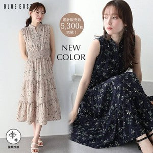 Casual Dress Floral Pattern Sleeveless Stand-up Collar Polka Dot Cool Touch