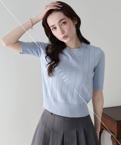 Sweater/Knitwear Summer Knit Crew Neck Knit Tops 5/10 length