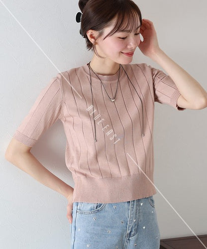 Sweater/Knitwear Summer Knit Crew Neck Knit Tops 5/10 length