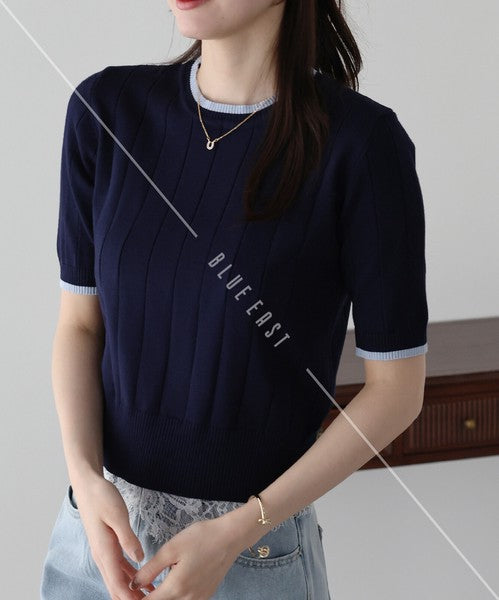 Sweater/Knitwear Summer Knit Crew Neck Knit Tops 5/10 length