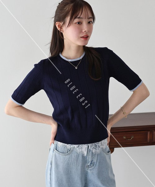 Sweater/Knitwear Summer Knit Crew Neck Knit Tops 5/10 length