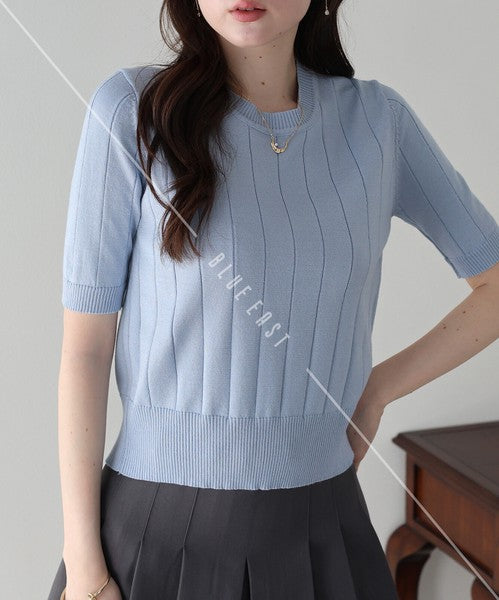 Sweater/Knitwear Summer Knit Crew Neck Knit Tops 5/10 length