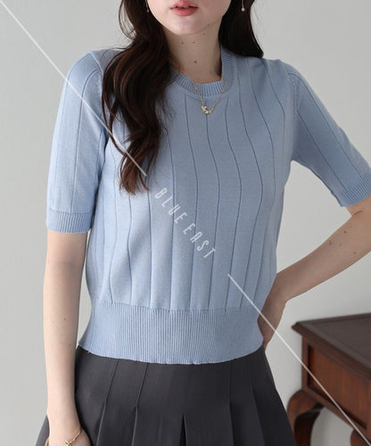 Sweater/Knitwear Summer Knit Crew Neck Knit Tops 5/10 length