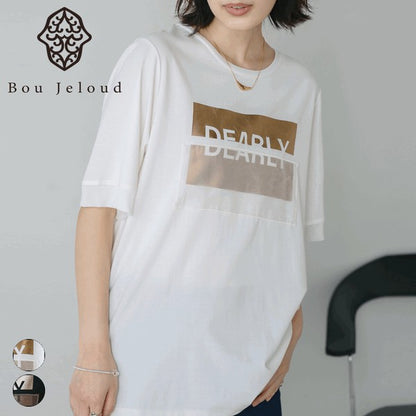 Foil Box Logo T-Shirt◇Design T-Shirt with Foil Logo Layered with Organza