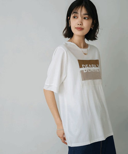Foil Box Logo T-Shirt◇Design T-Shirt with Foil Logo Layered with Organza