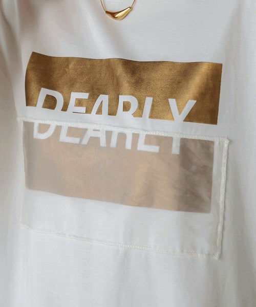 Foil Box Logo T-Shirt◇Design T-Shirt with Foil Logo Layered with Organza
