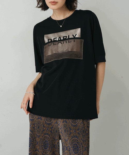 Foil Box Logo T-Shirt◇Design T-Shirt with Foil Logo Layered with Organza