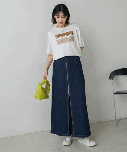 Foil Box Logo T-Shirt◇Design T-Shirt with Foil Logo Layered with Organza