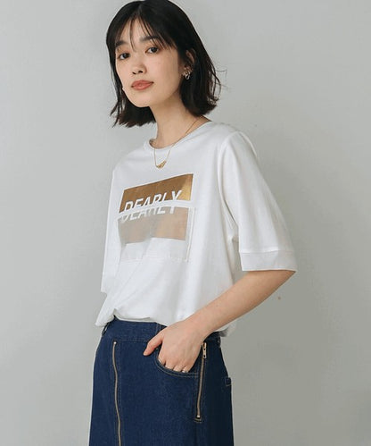 Foil Box Logo T-Shirt◇Design T-Shirt with Foil Logo Layered with Organza