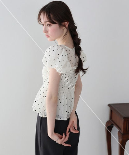 Button Shirt/Blouse Short Sleeve Shirring Puff Sleeve