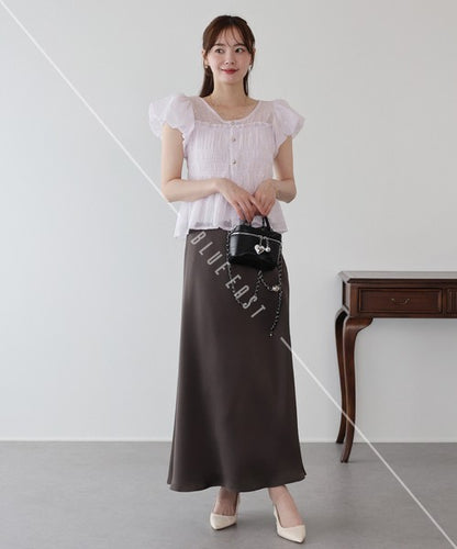 Button Shirt/Blouse Short Sleeve Shirring Puff Sleeve