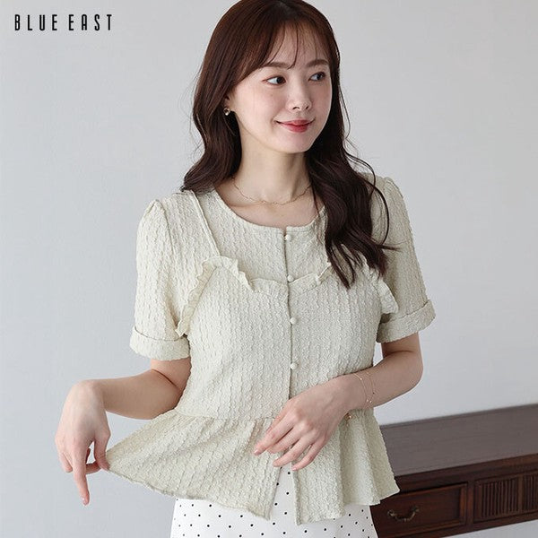 Button Shirt/Blouse Bustier-style Short-Sleeved Blouse Short Sleeve