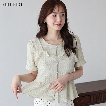 Button Shirt/Blouse Bustier-style Short-Sleeved Blouse Short Sleeve