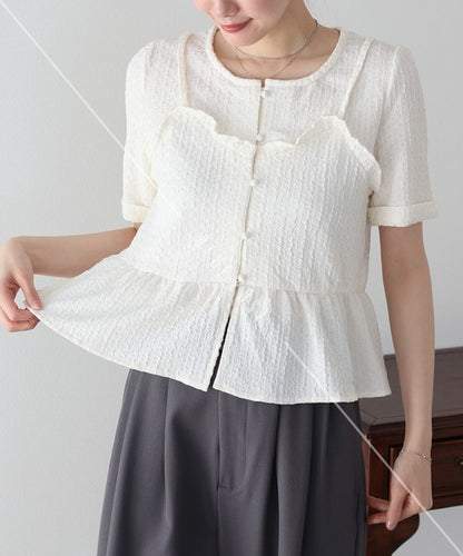Button Shirt/Blouse Bustier-style Short-Sleeved Blouse Short Sleeve