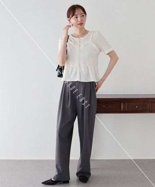 Button Shirt/Blouse Bustier-style Short-Sleeved Blouse Short Sleeve