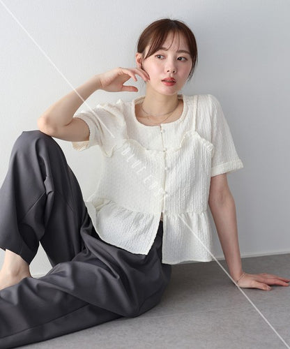 Button Shirt/Blouse Bustier-style Short-Sleeved Blouse Short Sleeve