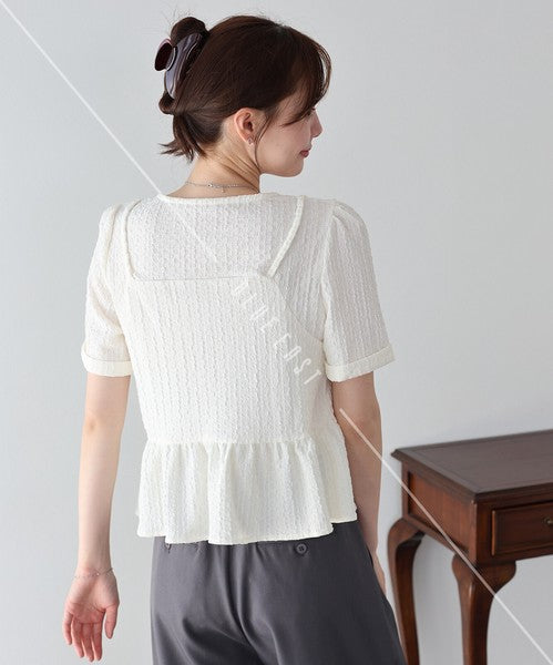 Button Shirt/Blouse Bustier-style Short-Sleeved Blouse Short Sleeve