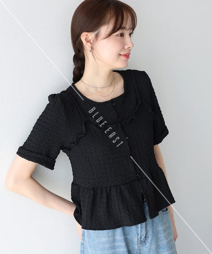 Button Shirt/Blouse Bustier-style Short-Sleeved Blouse Short Sleeve