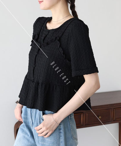 Button Shirt/Blouse Bustier-style Short-Sleeved Blouse Short Sleeve