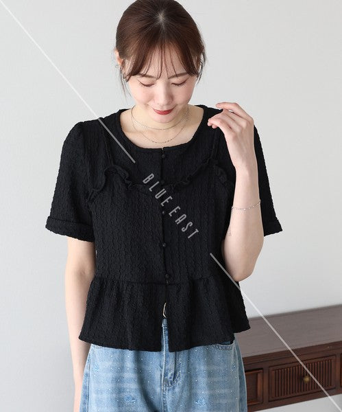 Button Shirt/Blouse Bustier-style Short-Sleeved Blouse Short Sleeve